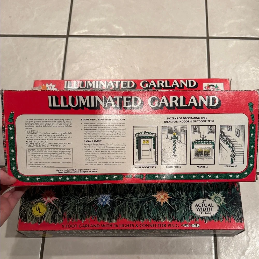 3 VTG Decor Noel Lighted 9 Foot 16 Light Illuminated Garland Set W Box Rare